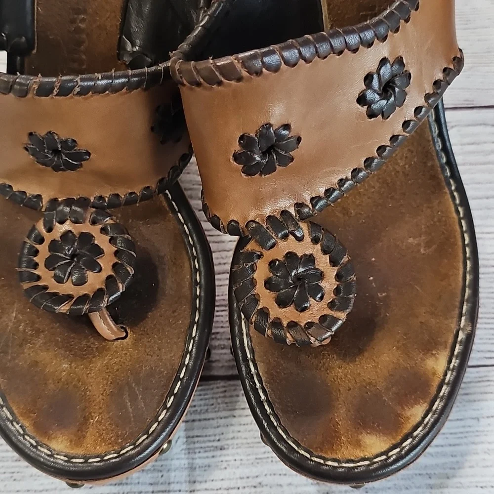 Jack Rogers 7/7.5 Tan Leather Platform Sandals